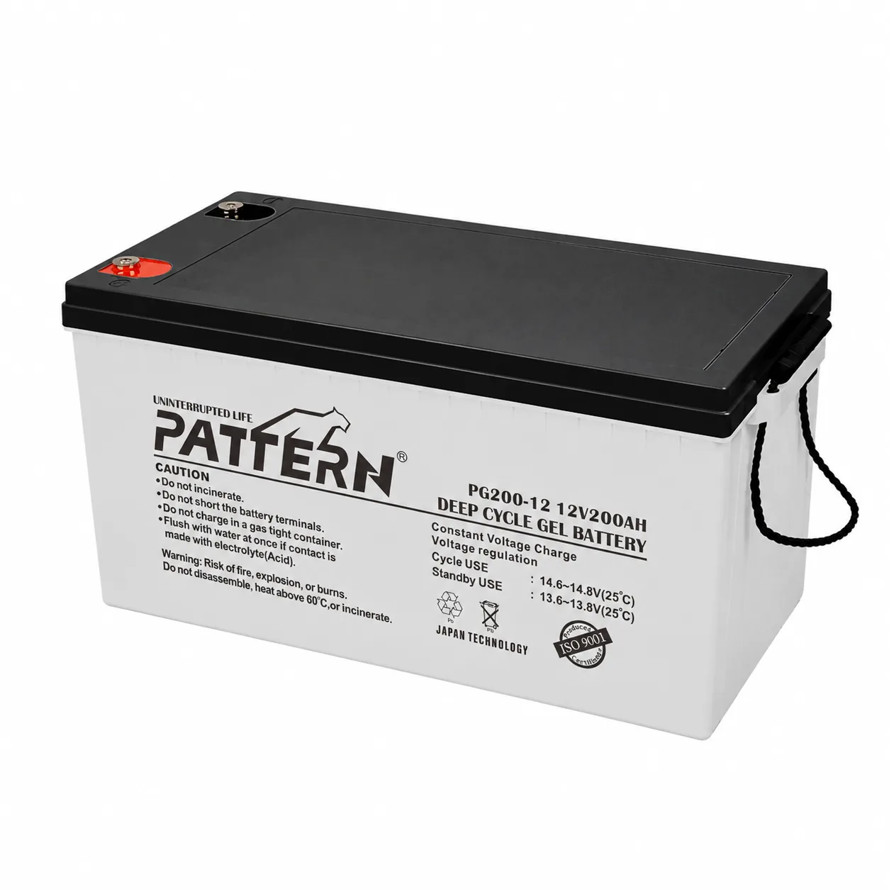PATTERN deep cycle gel battery 12V 200Ah for solar energy storage in harsh environments
